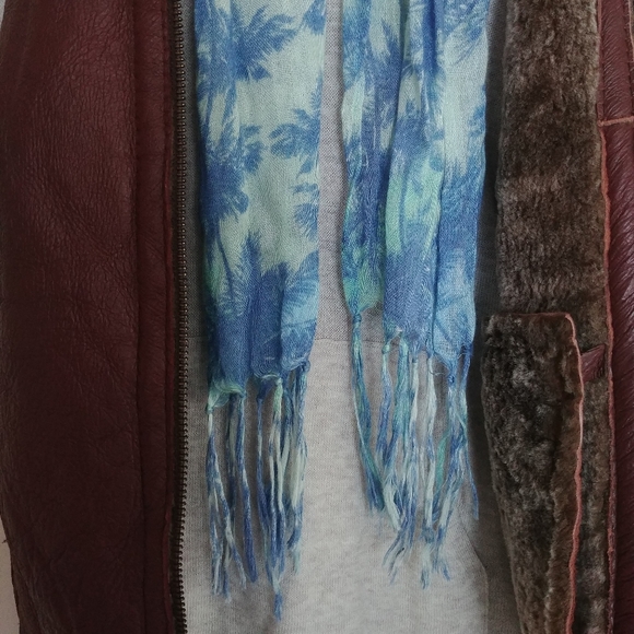 Blue Palm Tree Pattern Fringe Scarf Belt - Picture 2 of 6